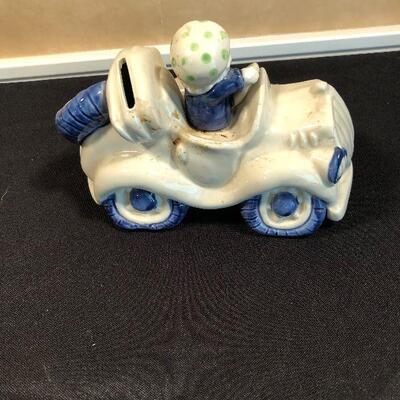 #5 VINTAGE Ceramic Car - Blue & White 