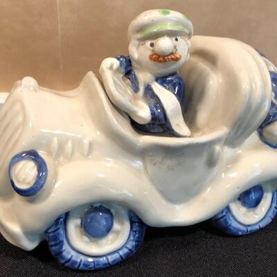 #5 VINTAGE Ceramic Car - Blue & White 