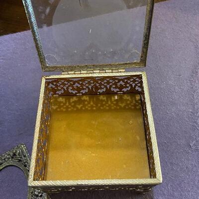 Vintage Gold Heart Jewelry Trinket Box