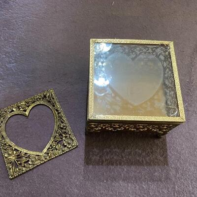 Vintage Gold Heart Jewelry Trinket Box