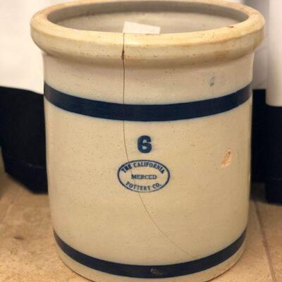 Lot 1 6gal CA Merced Pottery Co. Crock