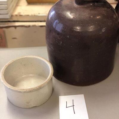 Lot 4 Antique Brown Jug & Mini Crock Stoneware