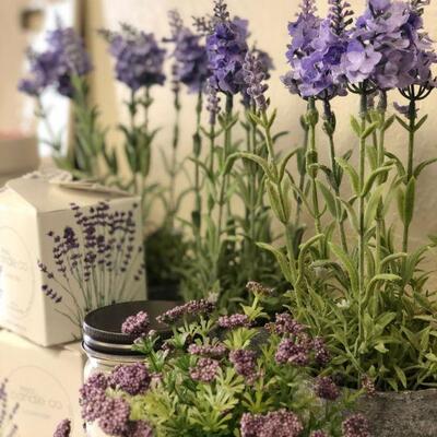 Lot 23 Lavender Candles & Faux Decor Plants