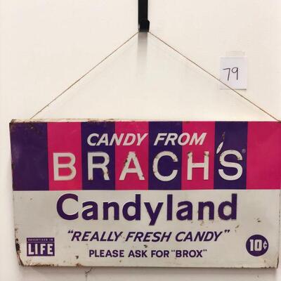 Lot 79 Vintage Embossed Metal Brach's Candyland Display Sign