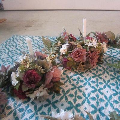 Floral wreath and candleholders