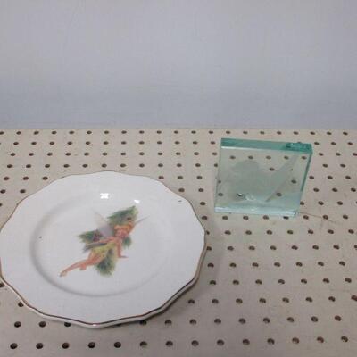 Lot 115 - Tinker Bell Plate & Acrylic Paperweight - Signed