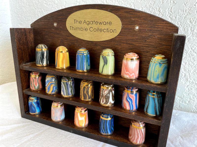 Lot - Sewing Thimble Collection With Display Case