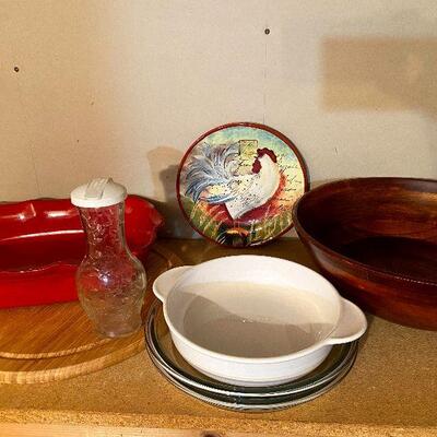 CL49:  Large Salad Bowl, Glass pie plates, Cutting Board and more