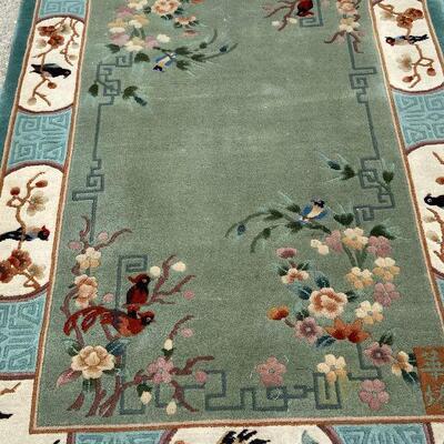 G119: Green Bird Print Rug