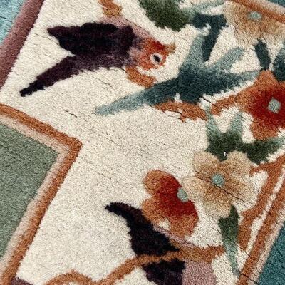 G119: Green Bird Print Rug