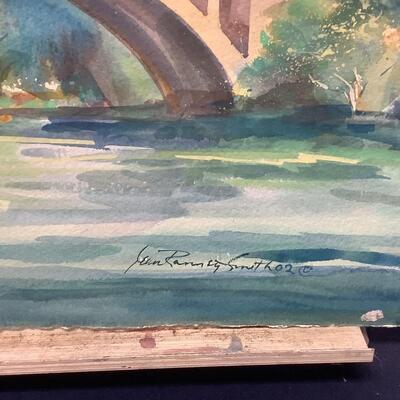 E - 103  Signed Original  Watercolor  by Jean Ranney Smith  “ Daytime Bridge Scene “