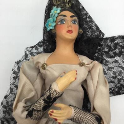 Spanish Dancer Doll Hand Painted with Black Lace