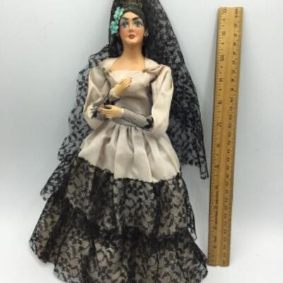 Spanish Dancer Doll Hand Painted with Black Lace