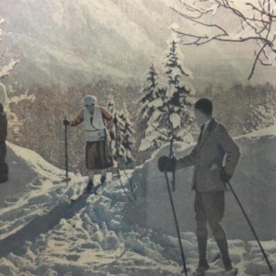 Framed Picture Print Skiing Couple in the Snow