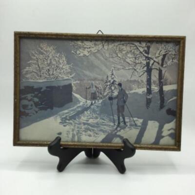 Framed Picture Print Skiing Couple in the Snow
