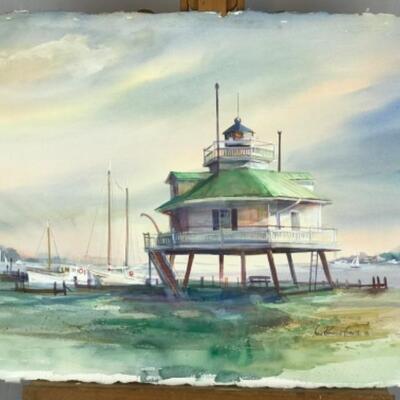 D - 109 Jean Ranney Original Watercolor Lighthouse in St. Michaels, Md