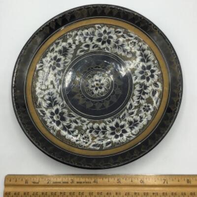 Black Lacquer Wooden Enamel Plate Hand Painted