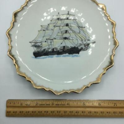 Decorative Galleon Ship Gold-rimmed Plate