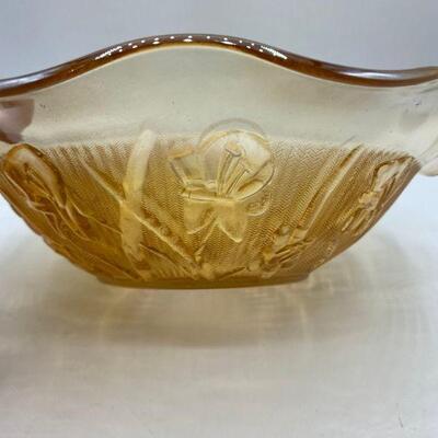Peach Luster Carnival Glass Ruffled Bowl