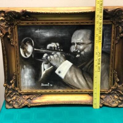 Vintage Painting Man Playing Trumpet Artist Signed