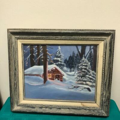 Snowy Cabin Framed Painting