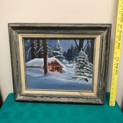 Snowy Cabin Framed Painting