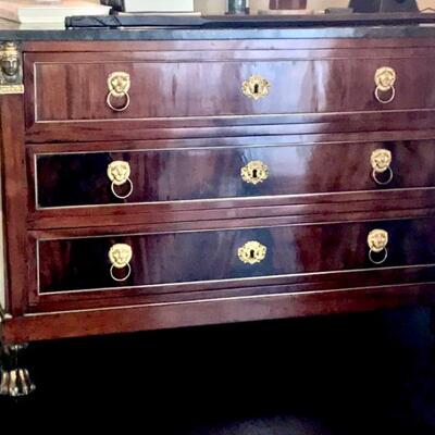 Antique DRESSER CHEST of DRAWERS LION FOOT BRASS, STONE TOP 51â€ x 21â€ x 34â€
