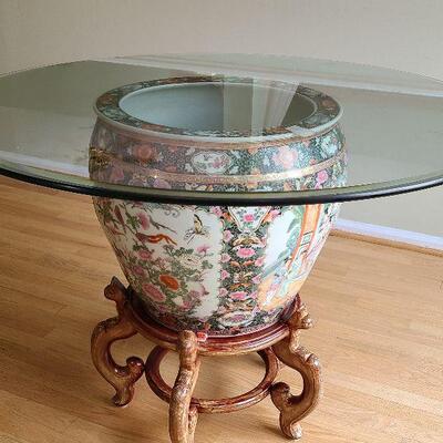 K7: Glass Table on Large Fish Bowl and Stand