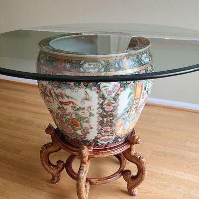 K7: Glass Table on Large Fish Bowl and Stand