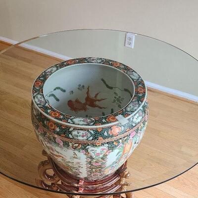 K7: Glass Table on Large Fish Bowl and Stand