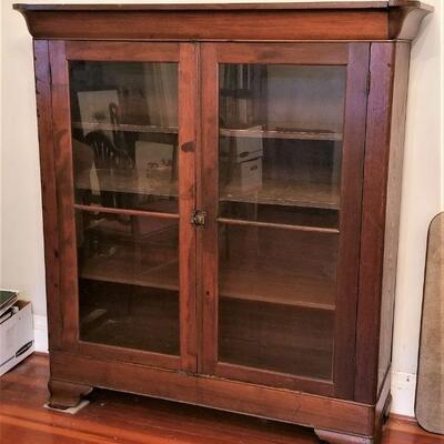 Lot #105  Very Nice Antique Empire Style Bookcase with Glass Doors
