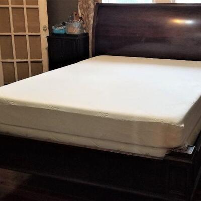 Lot #116  Contemporary Sleigh Bed with Queen Sized Tempur-Pedic Mattress