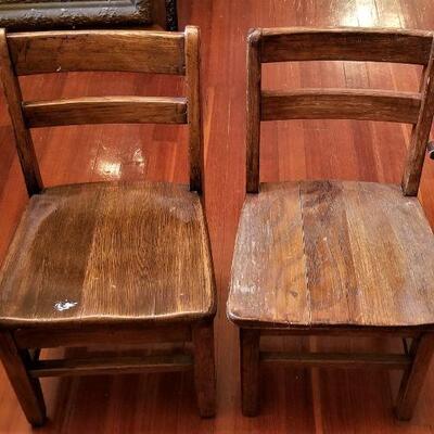 Lot #140  Pair of antique oak children's chairs