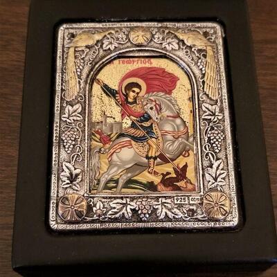 Lot #153  Religious Icon - St. George & the Dragon - marked Sterling