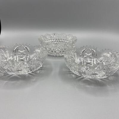 Set of 3 Cut Crystal Glass Relish Condiment Bowls