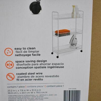 Honey Can Do 3-Tier Rolling Cart for Laundry Items, White - New
