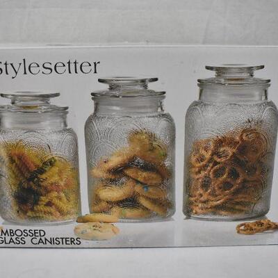 Stylesetter 3 Embossed Glass Canisters - New