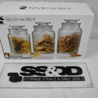 Stylesetter 3 Embossed Glass Canisters - New