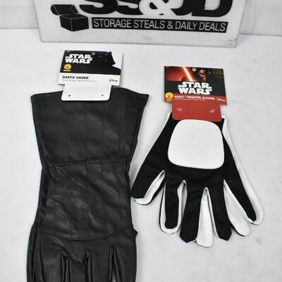 2 pairs of Star Wars Costume Gloves, adult Size: Darth Vader & Trooper - New