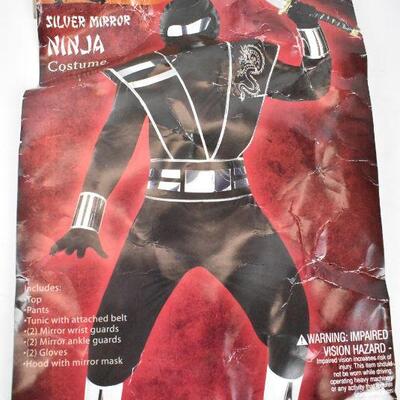 Silver Mirror Ninja Kids Costume, Complete. Damaged packaging. Small (4-6) - New