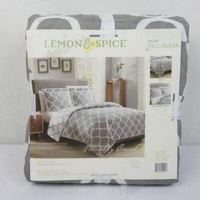 Dillon Grey Full/Queen Quilt Set: Includes Quilt and 2 Standard Shams - New