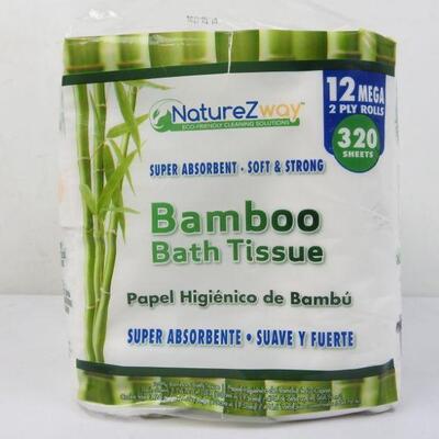 Naturezway Bamboo 2-Ply Toilet Paper, 12 Rolls, 320 Sheets Each - New