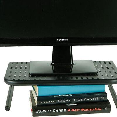 Mind Reader Monitor Riser, Metal Stand, Adjustable, Silver w/ Black Top - New