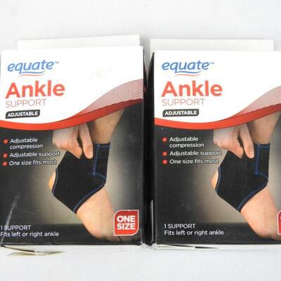 2x Equate Adjustable Ankle Support, One Size Fits Most - New