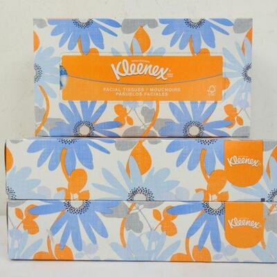 3 Pack of Kleenex Flat Facial Tissue, 2-Ply, White, 100 Tissues Per Box - New