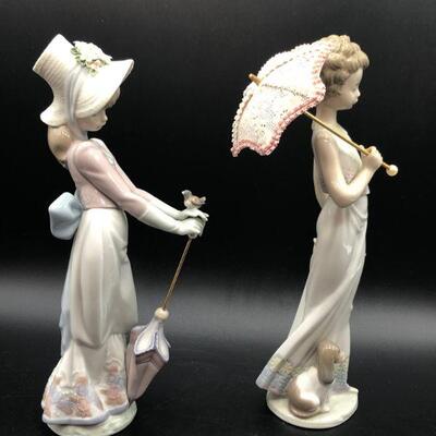 old and rare Pair of Lladro Victorian Woman Figurines #7618 & #7617