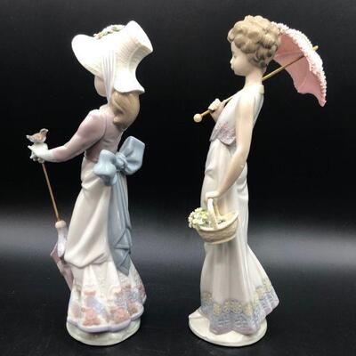 old and rare Pair of Lladro Victorian Woman Figurines #7618 & #7617
