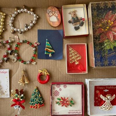 Christmas Jewelry lot pins brooches and bracelets 