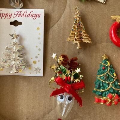 Christmas Jewelry lot pins brooches and bracelets 