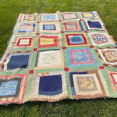 Antique quilt incredible all American red blue 